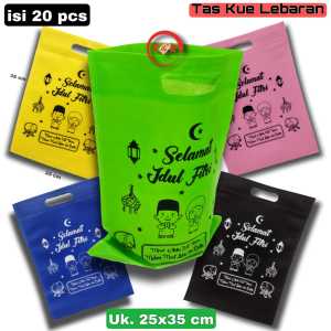 Goodie Bag Tas Lebaran Idul Fitri Ukuran 25x35 cm Model Oval Kantong Kain Spunbond Hampers Souvenir Snack  Toples Kue kering Parcel  Suvenir  sablon tulisan Selamat Hari raya Idul Fitri Paper bag  Sirup Nastar  hantaran lebaran  sembako  biskuit