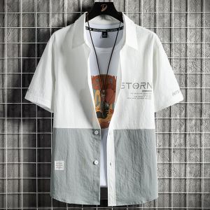ROMON | Lormen Mens Ice Silk Short Sleeve Shirt Summer Thin Casual Handsome Workwear Iron Free Fashionable City Style Polyester Fiber