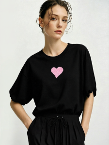 AMII | Round Neck Drop Shoulder Bell Sleeve Photochromic Lace Embroidered T-Shirt