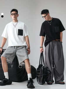 Patched Round Neck Short Sleeve Men T-Shirt Summer Loose