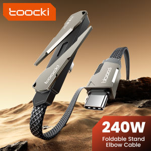 Toocki 240W Cable Type C to Type C 90 Degree With Foldable Phone Stand Fast Charge Cable for Laptop iPhone Samsung Xiaomi Tablet