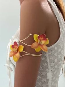 Salircon Vintage Exquisite Colorful Flower Open Arm Bangle Bracelets Women Trendy Creative Boho Gold Color Bangles Y2K Jewelry