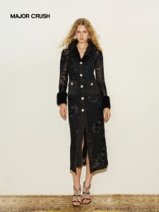 French Elegant Black Lace Long Sleeve Waist-accentuating Dress