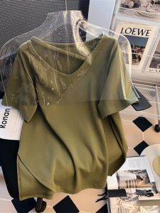 DVDK | Solid Color Side Slit V-Neck Short Sleeve T-Shirt