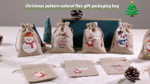5Pcs Xmas Candy Snack Storage Bags Reusable Linen Drawstring Bags Birthday Party New Year Candy Bag Christmas Snowflake Elk Santa Printed Pouch