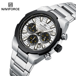 NAVIFORCE Original Mens Watch Business Chronograph Stainless Steel Strap Classic Watch 30m Waterproof Date Luminous Hands Sporty Quartz Mens Watches NF8081