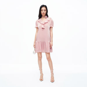 Koradior | Elegant Rose Pattern Lace-up Flared Hem Dress