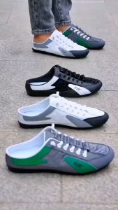 2025 New Half Shoes Slippers For Men Breathable Driving Shoes Mens Mesh Slip On Half Loafers Shoes School Casual Shoes