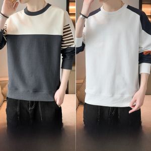 ROMON | Lomond Mens Long Sleeve T-shirt Spring Autumn Round Neck Printed Sweatshirt Loose Casual Bottom Shirt Urban Fashion Antimicrobial