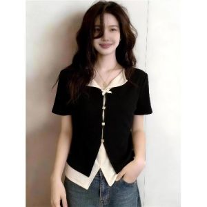AIYITI | Stylish Color-blocking Illusion Layer Short Sleeve T-shirt Plus Size Slim Fit