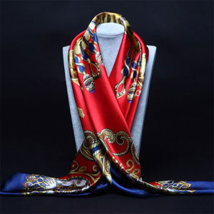 Smooth Satin Square Scarf Decorative Headscarf Oil Painting Design Womens Silk Scarf Shawl 90CM Fashionable Korean Style