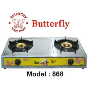 Kompor Gas LPG 2 Tungku SNI Stainless Stell Butterfly 868 Burner Bahan Besi Cor / Kuningan