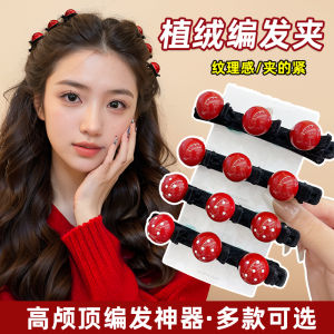 กิ๊บติดผมรูปหัวใจสีแดง ทรงผมสไตล์เกาหลี สำหรับผู้หญิง ช่วงฤดูใบไม้ร่วงและฤดูหนาว กิ๊บติดผมแบบมีขนสำหรับตกแต่งผมด้านหน้า