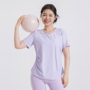 Maxrun Womens Sport T-shirt Slimming Waist Quick Dry Short Sleeve Running Fitness Training Yoga Clothes Large Size Casual Wear