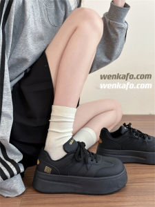 Womens Casual Sport Shoes Black Versatile Flat Bottom round Toe PU Material Deep Mouth mid Heel Fashionable Spring Autumn