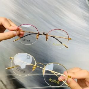 Gọng kính cận titan 80036 nửa khung thời trang mắt kính OURESS nam nữ siêu nhẹ siêu bền