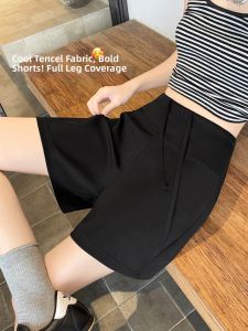 Black A-line Mini Shorts for Outdoor Wear Summer Ice Silk Yoga Sporty