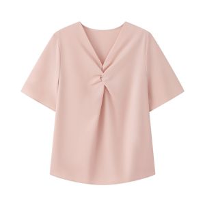 YAKEJIA | White Satin Short Sleeve Shirt Twisted Front Elegant