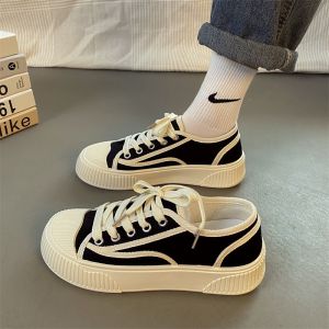 รองเท้าผ้าใบกีฬาแบบลำลองสำหรับผู้หญิง ฤดูใบไม้ผลิและฤดูใบไม้ร่วง สไตล์เกาหลี ทรงหัวมน พื้นยาง รองเท้าลำลอง