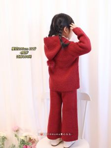 In Stock! Girl Elf Hat Knitting Zipper Cardigan Hooded Fall and Winter Christmas New Year Red Outer Coat Suit Loose Pants