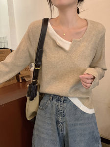 Fashionable Autumn Knit Top Fake Two-Piece