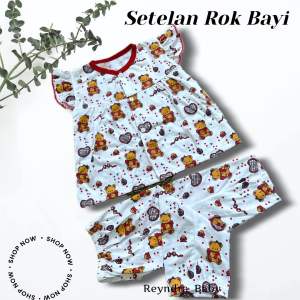 Setelan rok anak perempuan lengan pendek neci + celana panjang usia 3-15 bulan