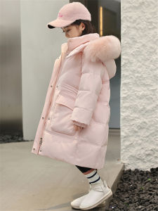 Barapin Girls Thickened Winter Jacket Mid-Length Duck down Coat Warm Casual Style Polyester Fiber for 5-14 Years Old Kids