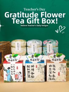 BENMEI | Luxury Chinese Style Flower Tea Gift Box for Teachers Gratitude Gift for Teachers Day Relieve Daily Fatigue with 3 Flavors of Herbal Tea in Elegant Tin Boxes