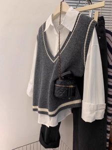 Áo Ba Lỗ Dệt Kim Greystripe Cho Nữ Áo Khoác Ngoài Không Tay Cổ Chữ V Hoàn Hảo Cho Đầu Xuân Mùa Thu Đông Áo Len Xếp Lớp Đa Năng