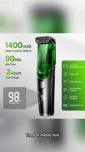 Afdeal | LED Display Vacuum Hair Clipper IPX6 Waterproof Beard Trimmer 20 Lengths R-Round Blade 1400mAh USB Rechargeable 2H Fast Charge