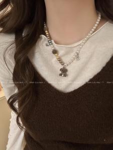 Adorable Bear Beaded Necklace Womens Fashionable Sweater Chain Versatile Stylish New 2025 Fresh out Jewelry Accessory