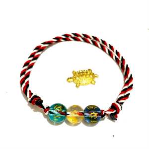 Gelang tridatu 3 bola batu mantra Tibet om mani padme free kura-kura