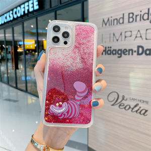 Cartoon cute Needle & Thread Cheshire Cat Quicksand phone case for iPhone 16 Pro Max 15 pro Max 14 pro Max Plus Phone back cover for iPhone 11 12 13 Pro X XR XS Max 6 6s 7 8 plus back case
