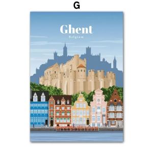 French Belgium Paris Brussels City Wall Arts Canvas Painting Nordic Posters and Prints Decoration Pictures for Living Room Home
