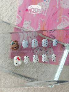 Nhựa Móng Tay Hellokitty Dễ Thương Thủ Công Ngắn Phong Cách Hàn Quốc Màu Trắng Sáng Móng Giả Đeo Trang Trí Móng Tay