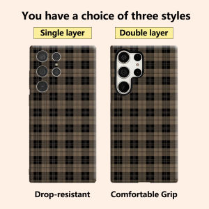 Dark Brown Plaid Luxury Fashion Full Lens Protective Case for Samsung Galaxy S26 S25 S24 A56 A36 Plus Ultra
