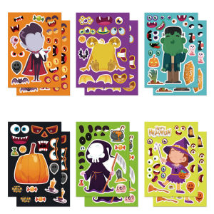 Halloween Monster Cartoon Stickers Puzzles Interactive Educational DIY Handmade Album Stickers for Kids Boys Girls Teens