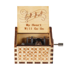 My Heart Will Go Music Box Hand Crank Wooden Vintage Laser Engraved Music Box Gifts For Birthday/Anniversary/Wedding/Valentine