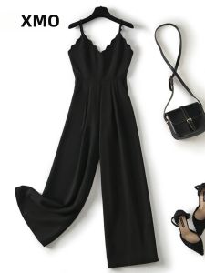 XMO | Elegant Slim Fit Black High Waisted Wide Leg Jumpsuit