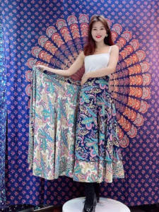 Stylish Mom Half-length Skirt New Summer Single-piece Tied Wrap Dress with Beach Vacation Feel Sleeveless Printed Waist-length for Women