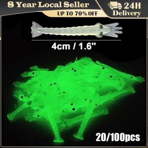 100/20pcs 40MM Luminous Soft Shrimp Fishing Hook Lure Bait Simulated Fish Skin String Hook Mackerel Barbed Hook Bass Cod Lures Sea Fishing Luminous Fishing Lures Silicone Soft Shrimp Simulation Lure Bait Fishing Tackle for Saltwater Freshwater Simulated