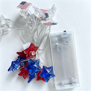 Battery Operated Patriotic Lights American Flag and Star LED Garland for 4th of July Window Table Party Decoration