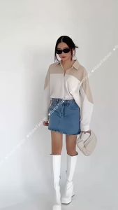 ALOHA Ji Won TwoTone Overshirt Linen 2036 - Atasan Kemeja Wanita Linen Crinkle - Blouse Unik Premium