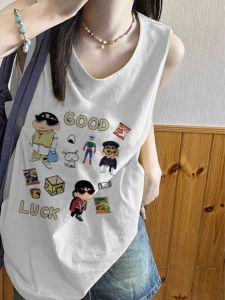 Pure Cotton Strapless Tank Top Womens Sleeveless T-shirt Summer Outdoor Wear American Retro Loose Hong Kong Style Hanging Neck Shirt