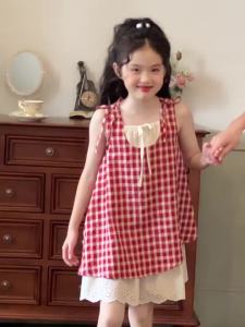 ZHILIAOCHENGZHANGJI | Red Checkered Cotton Dress Summer New Backless Skirt