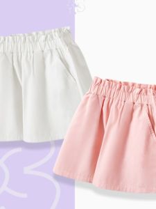 Pure Cotton Casual Short Pants for Girls Summer Wear Outerwear Versatile Mid-Term Childrens High Waist Elastic Waistband