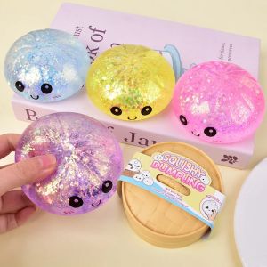 5.5cm Hot Glitter Dumpling Squishy with Box Dumplings Sensory Squeeze Toy for Stress Relief Fans Birthday Day Gifts