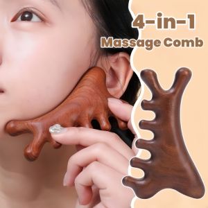 4 in 1 Sandalwood Massage Comb Meridian Massage Anti-static Shoulder Neck Head Blood Circulation Promotion Massager