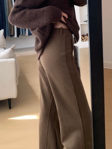Extended Size 175 Womens Casual Pants Bell Bottoms Loose Fit Drapey Coffee Color Slimming Floor Length Trousers