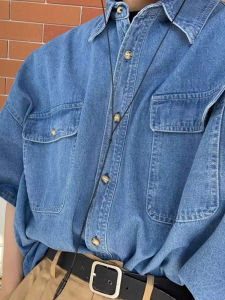 Washed Denim Shirt Mens Stylish Niche Style Cardigan Japanese Style Cityboy Parka American Shirt Short Sleeve Summer